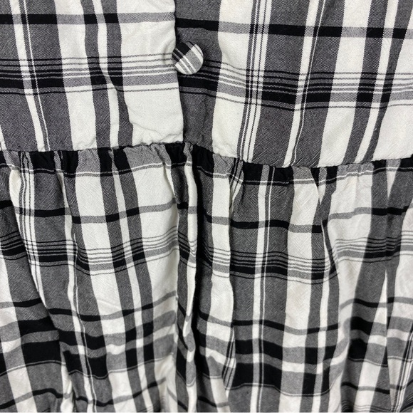 Loft Plaid Long Sleeve Peasant Blouse Medium Black White - Picture 7 of 12